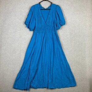Vine Apparel Dress Womens Extra Large Blue Linen Blend High Waist Pleated